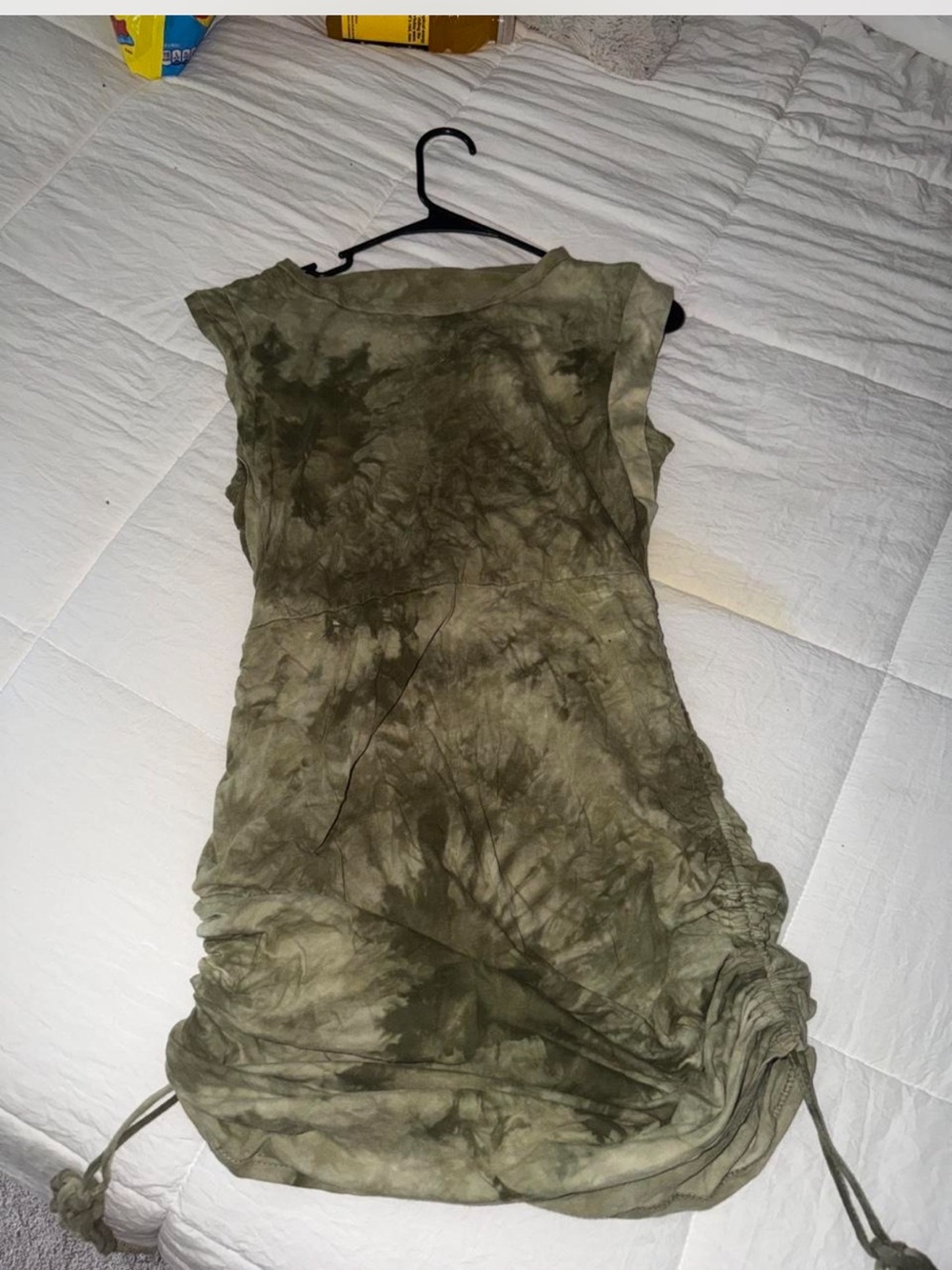 Olive Tie-Dye Ruched Side Dress